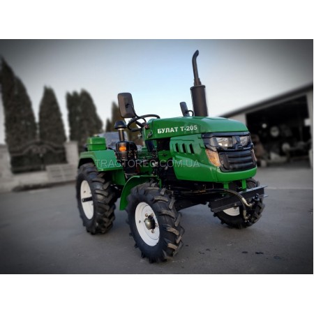 Мототрактор, потужний, надійний мінітрактор БУЛАТ Т-205 + ТРИТОЧКА із двокорпусним плугом та грунтофрезою, зіп, подвійна гідросистема, широкі шини 9.5-16